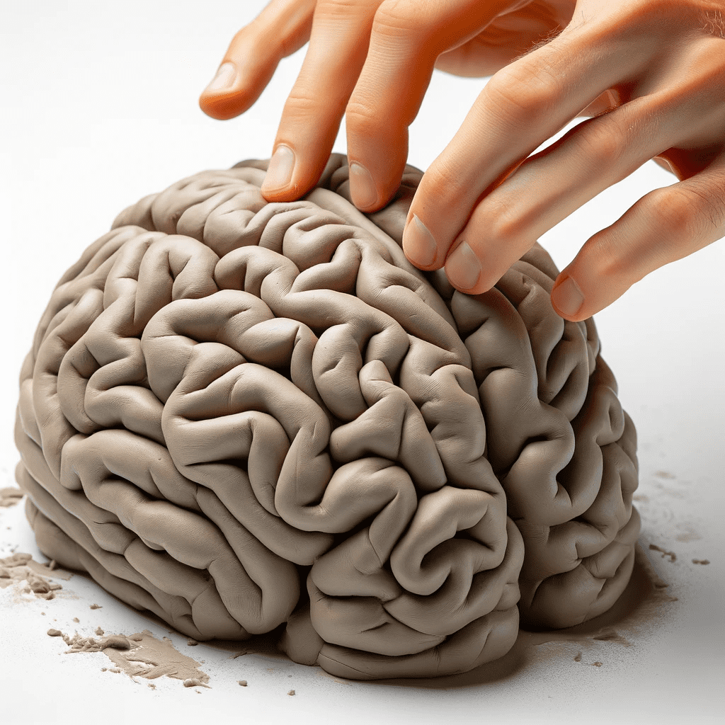 représentation suggestive de la neuroplasticité : les doigts façonne un cerveau comme de la pâte à modeler.
